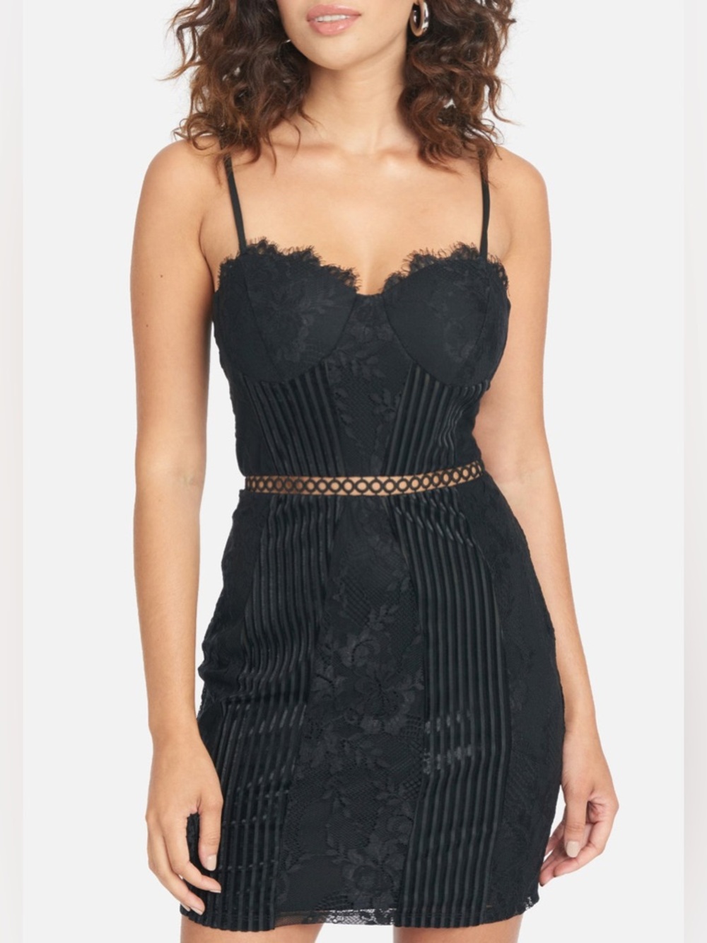 LACE VELVET MINI DRESS BeBe Black S